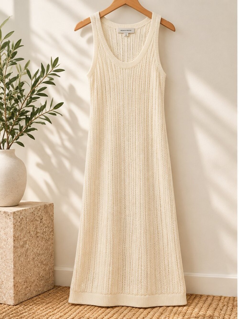 Banana Republic Ivory Open Knit Sleeveless Maxi Dress - Size L